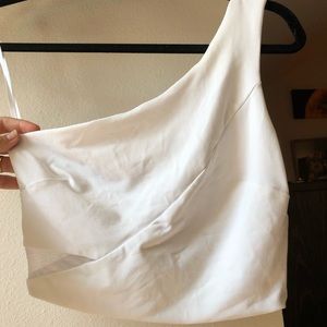 White one shoulder crop top
